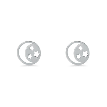 Crescent Moon & Star Stud Earrings